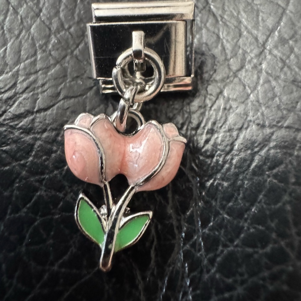Pink Tulip Flowers Italian Charm Dangle Link